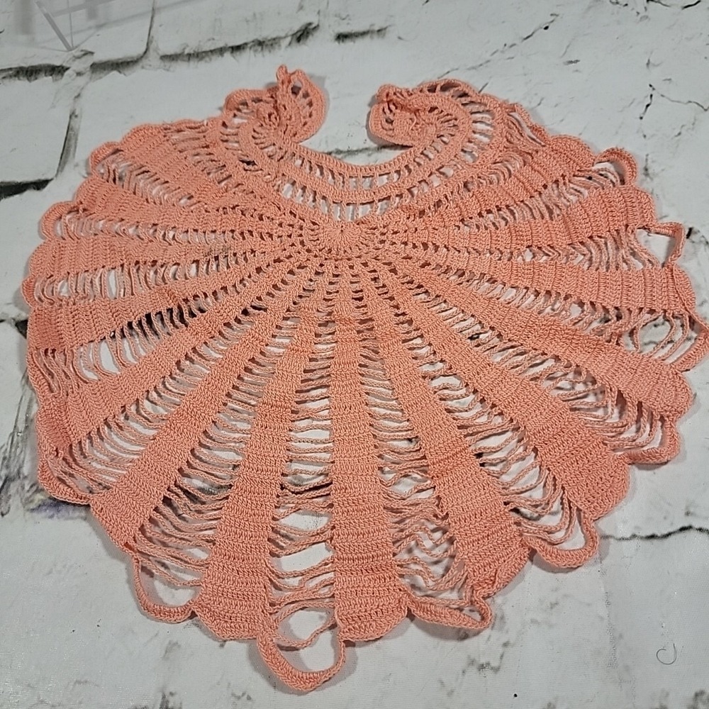 Vintage Doily Peach Circular Crocheted Handmade Grannycore